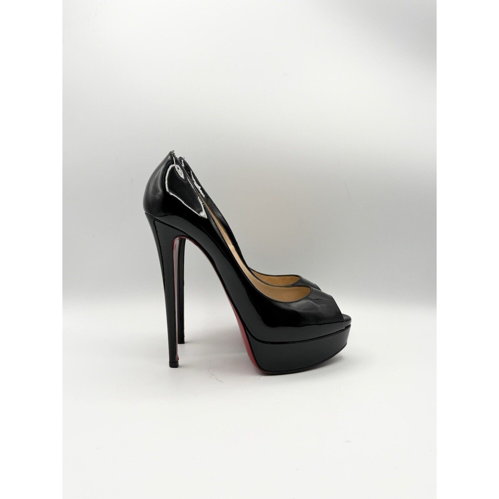 Christian Louboutin Black Patent Leather Lady Peep Stiletto Heels Size EU 39